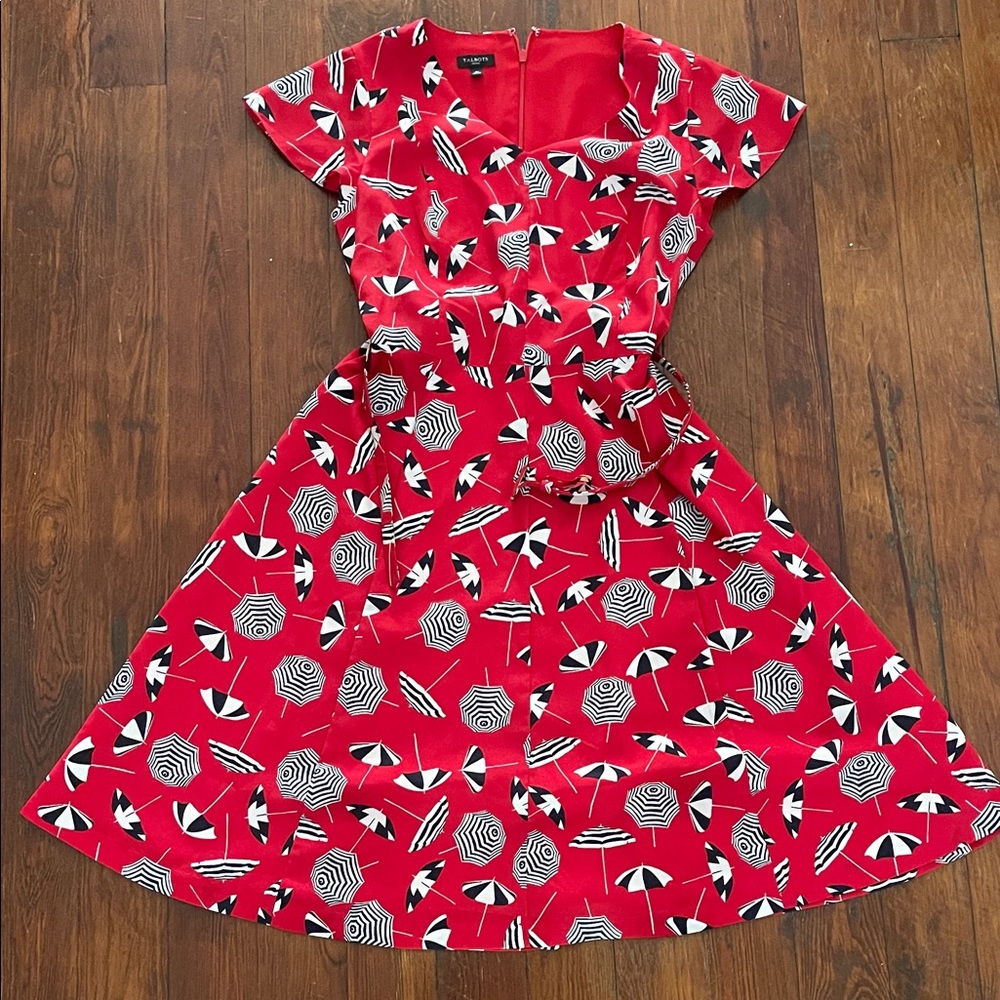Red Umbrella Print Dress Talbots like Anthropologie size 4P